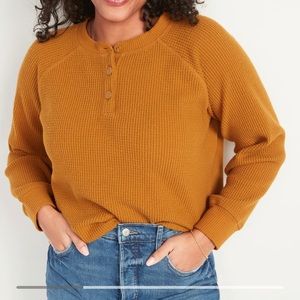 Loose Cropped Cozy Long-Sleeve Henley T-Shirt